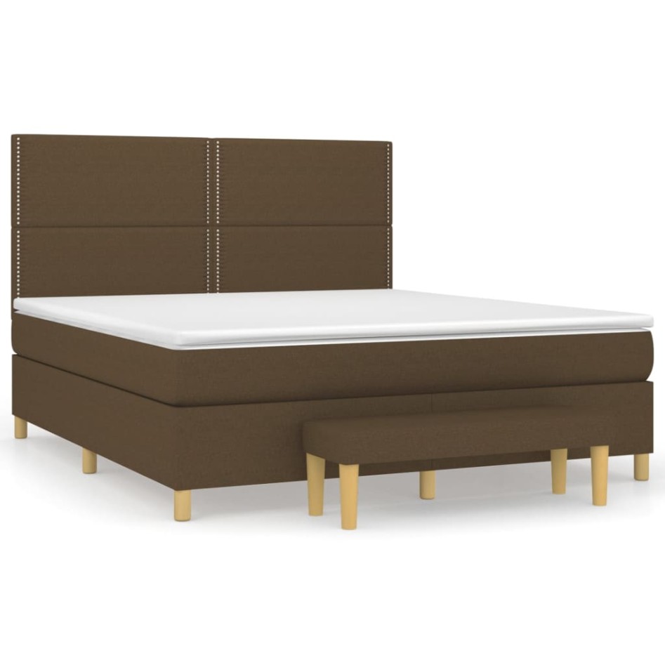 Cama box spring con colchón tela marrón oscuro 160x200
