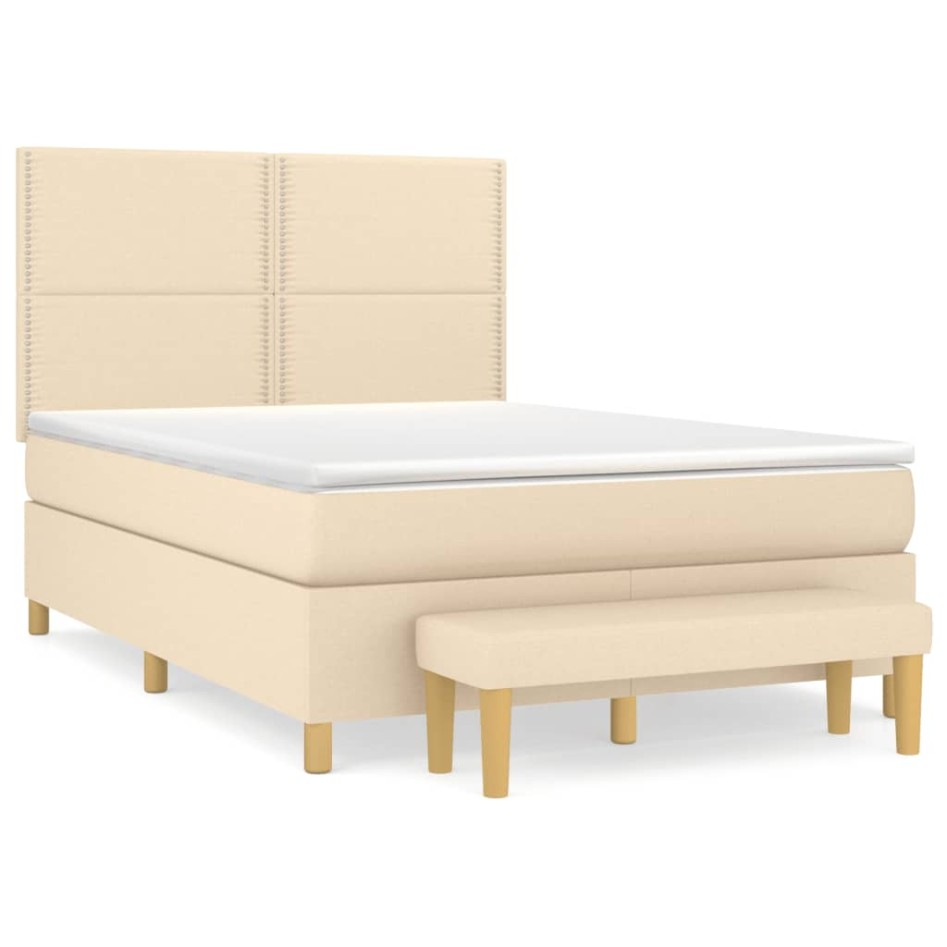 Cama box spring con colchón tela color crema 140x190