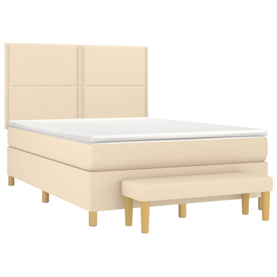 Cama box spring con colchón tela color crema 140x190