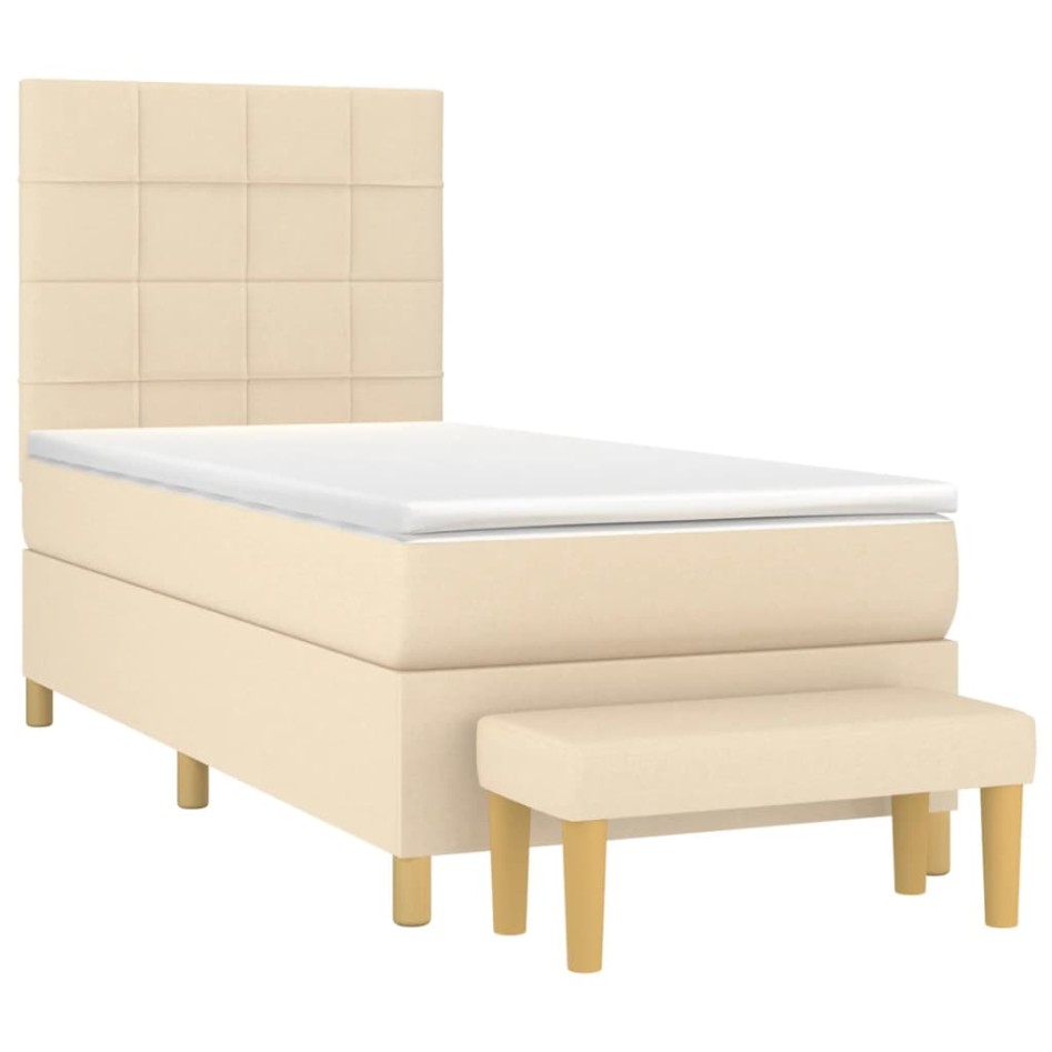 Cama box spring con colchón tela color crema 100x200