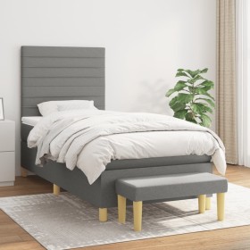 Cama box spring con colchón tela gris oscuro 80x200