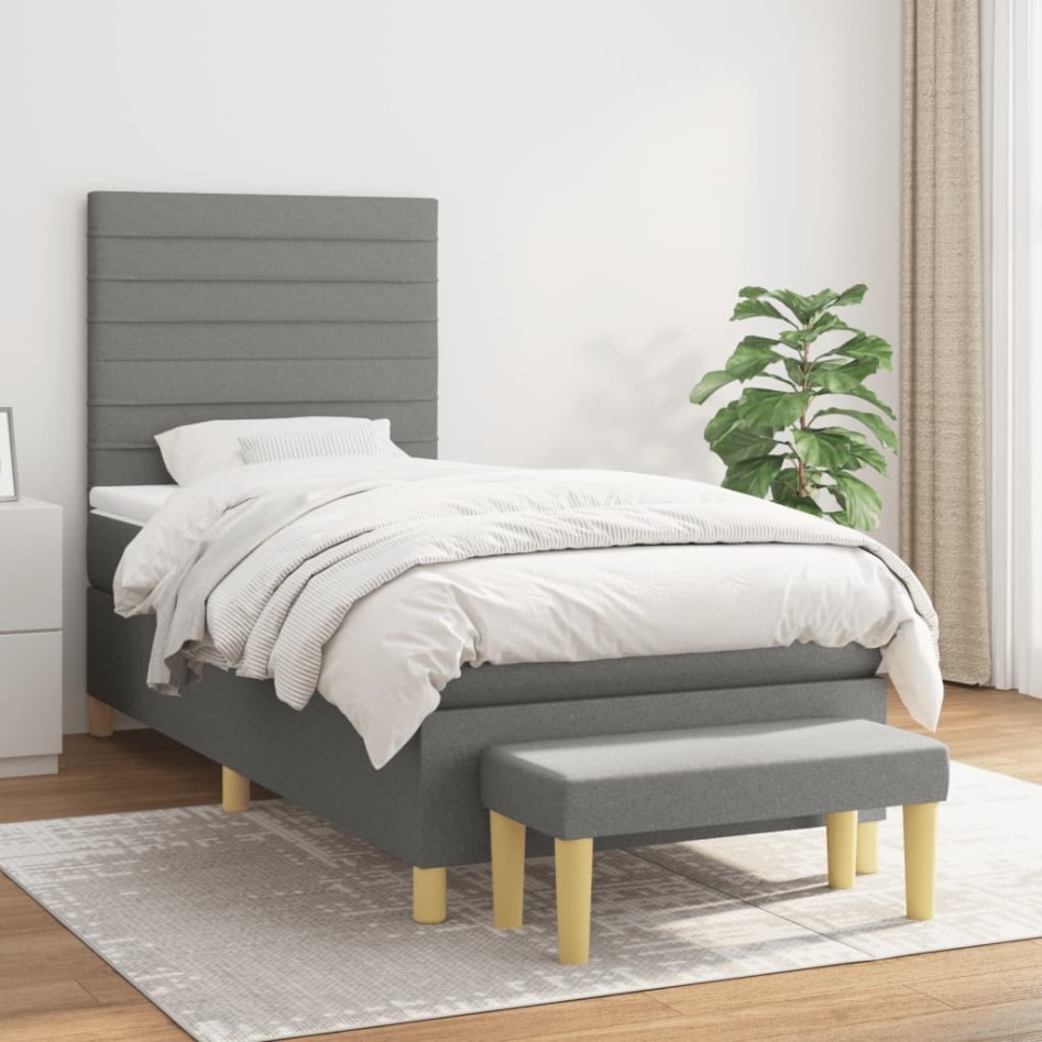 Cama box spring con colchón tela gris oscuro 80x200