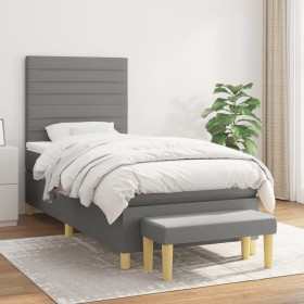 Cama box spring con colchón tela gris oscuro 100x200