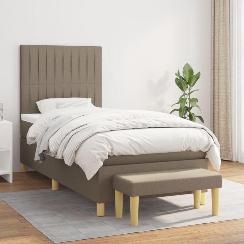 Cama box spring con colchón tela gris taupe 90x200