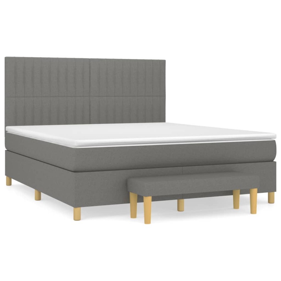 Cama box spring con colchón tela gris oscuro 160x200