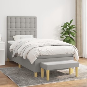 Cama box spring con colchón tela gris claro 80x200