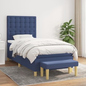 Cama box spring con colchón tela azul 90x190