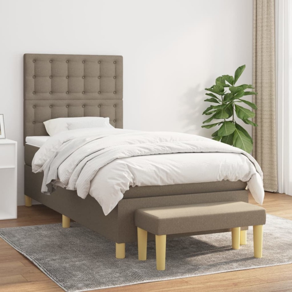 Cama box spring con colchón tela gris taupe 100x200
