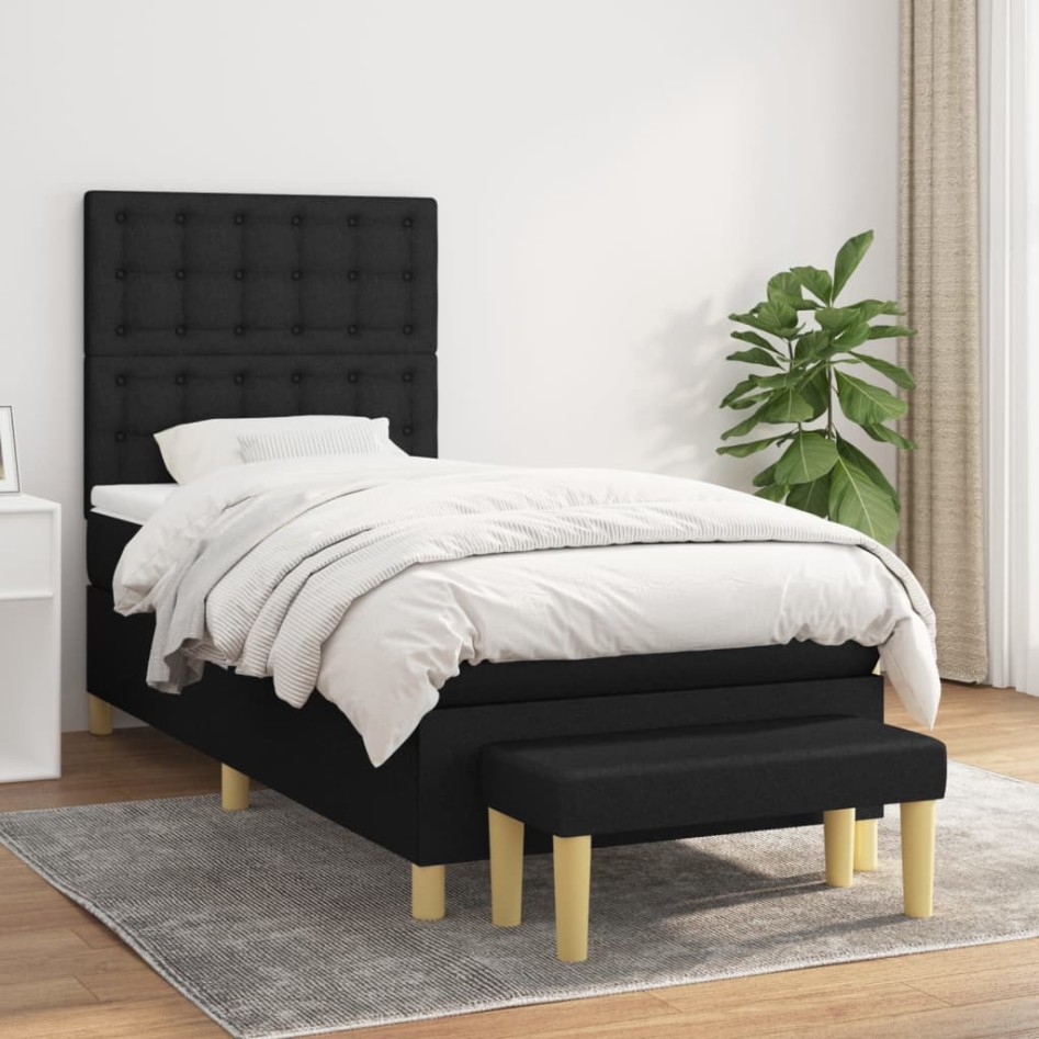 Cama box spring con colchón tela negro 100x200