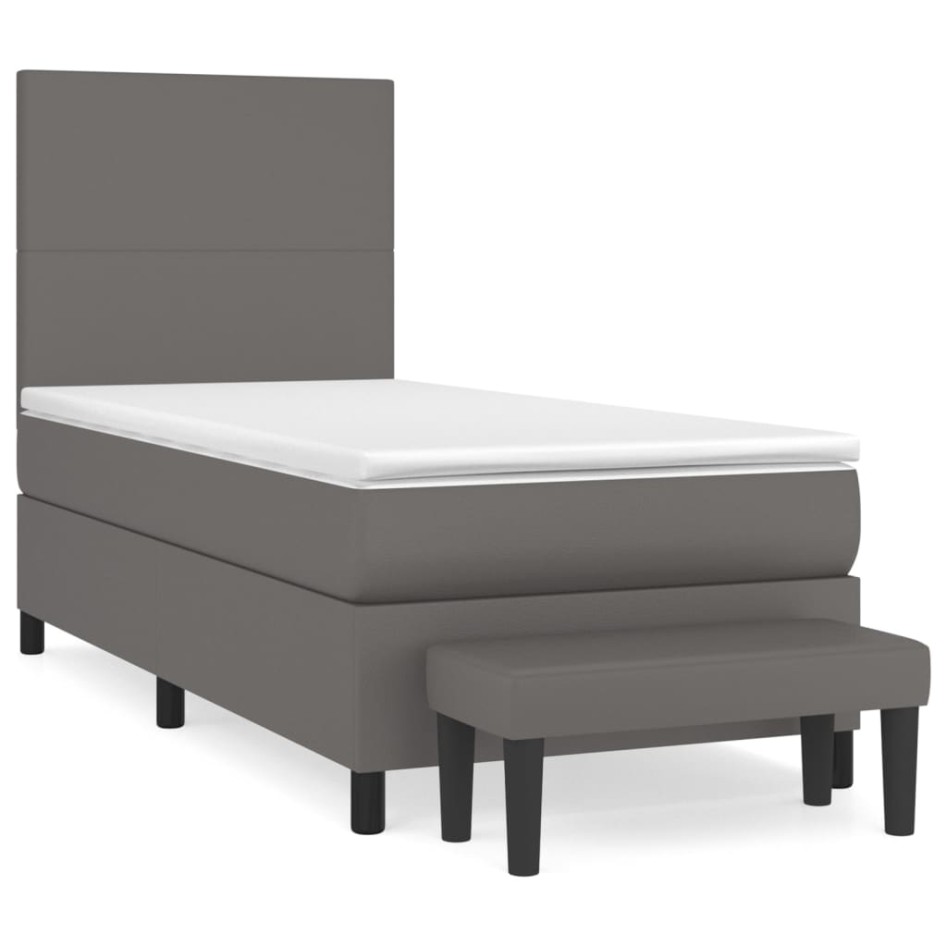 Cama box spring con colchón cuero sintético gris 90x200
