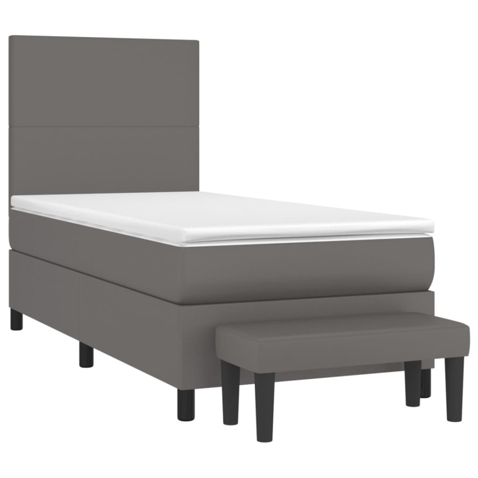 Cama box spring con colchón cuero sintético gris 90x200