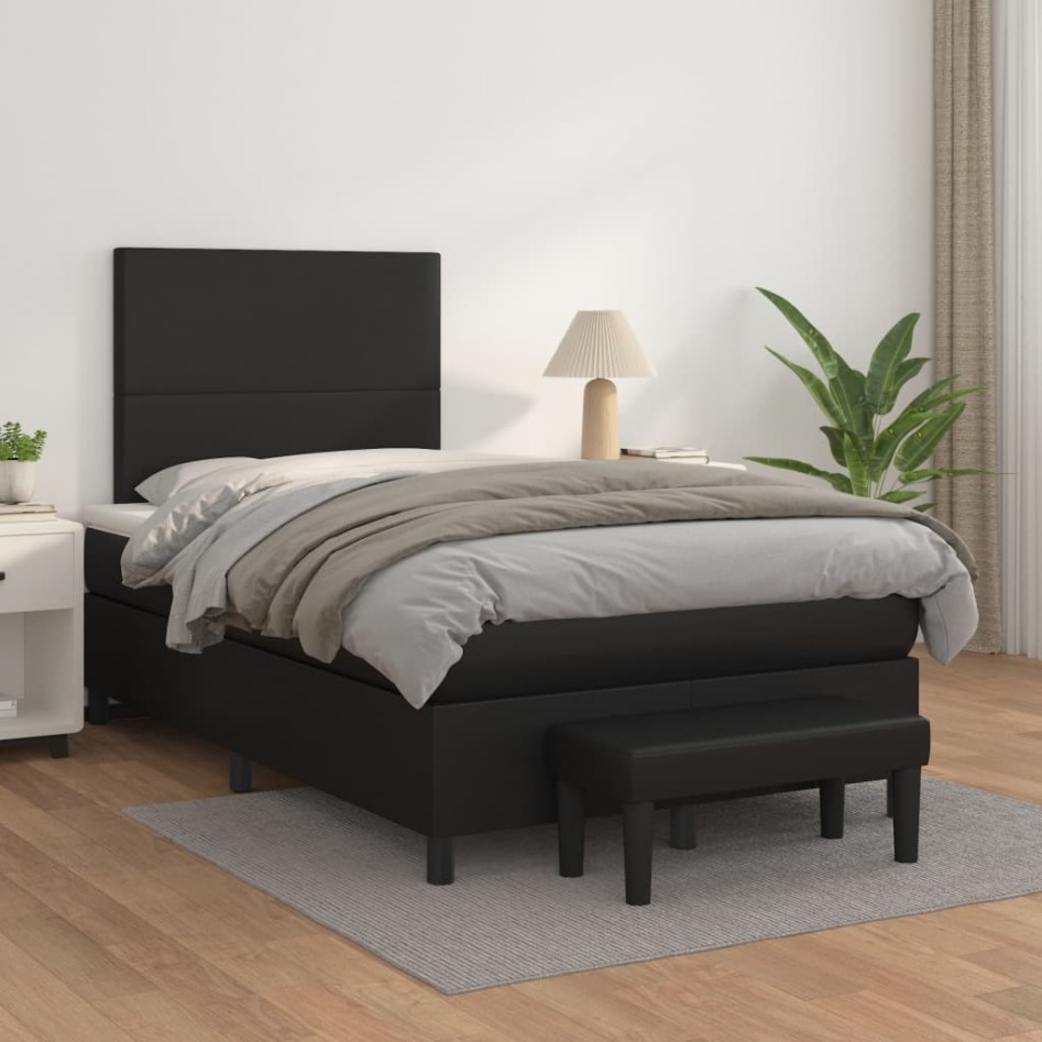 Cama box spring con colchón cuero sintético negro 120x200