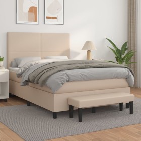 Cama box spring con colchón cuero sintético capuchino