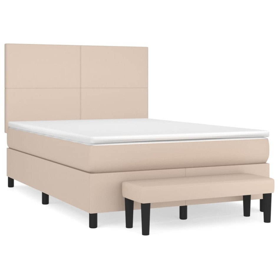 Cama box spring con colchón cuero sintético capuchino