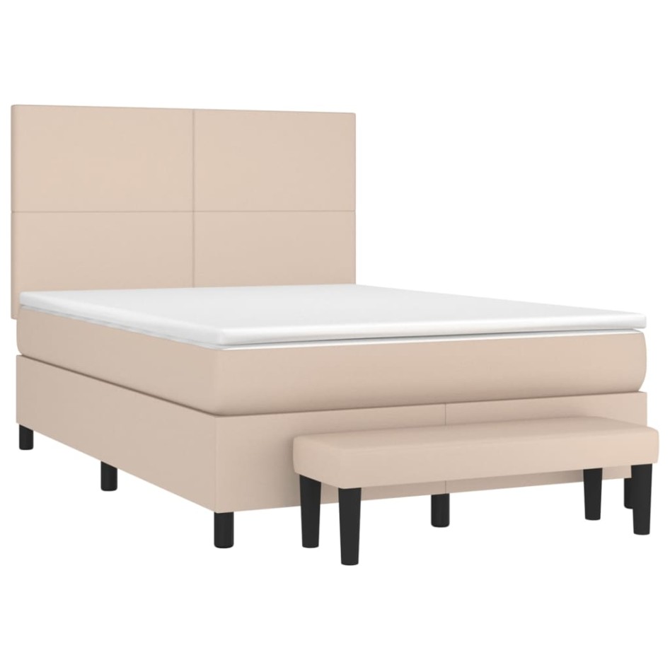 Cama box spring con colchón cuero sintético capuchino