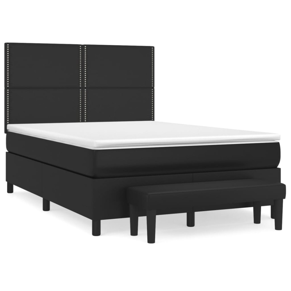 Cama box spring con colchón cuero sintético negro 140x190