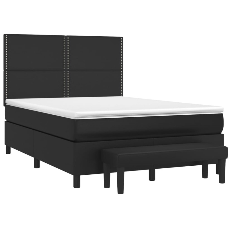 Cama box spring con colchón cuero sintético negro 140x190