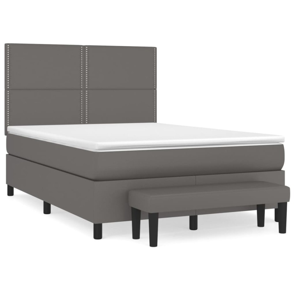 Cama box spring con colchón cuero sintético gris 140x200