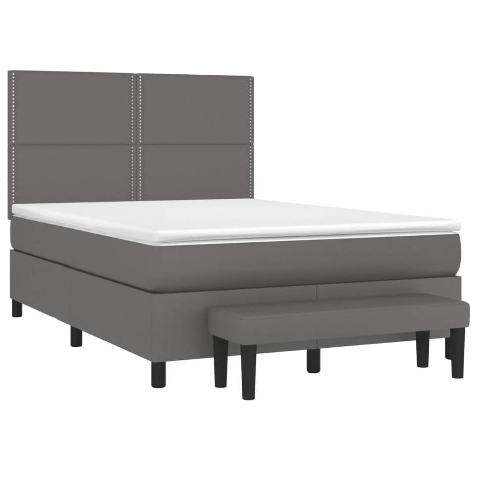 Cama box spring con colchón cuero sintético gris 140x200