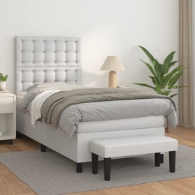 Cama box spring con colchón cuero sintético blanco 90x190