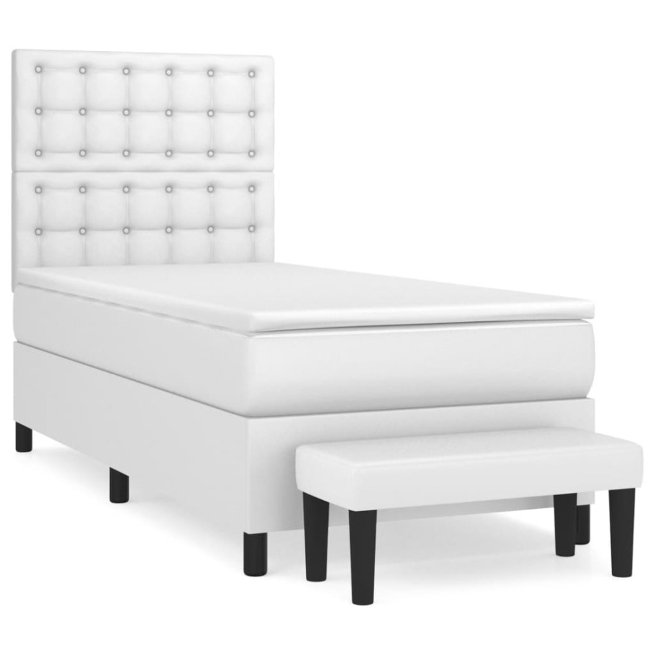 Cama box spring con colchón cuero sintético blanco 90x190
