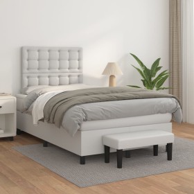 Cama box spring con colchón cuero sintético blanco 120x200