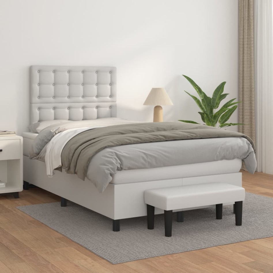 Cama box spring con colchón cuero sintético blanco 120x200