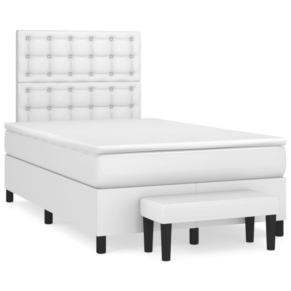 Cama box spring con colchón cuero sintético blanco 120x200