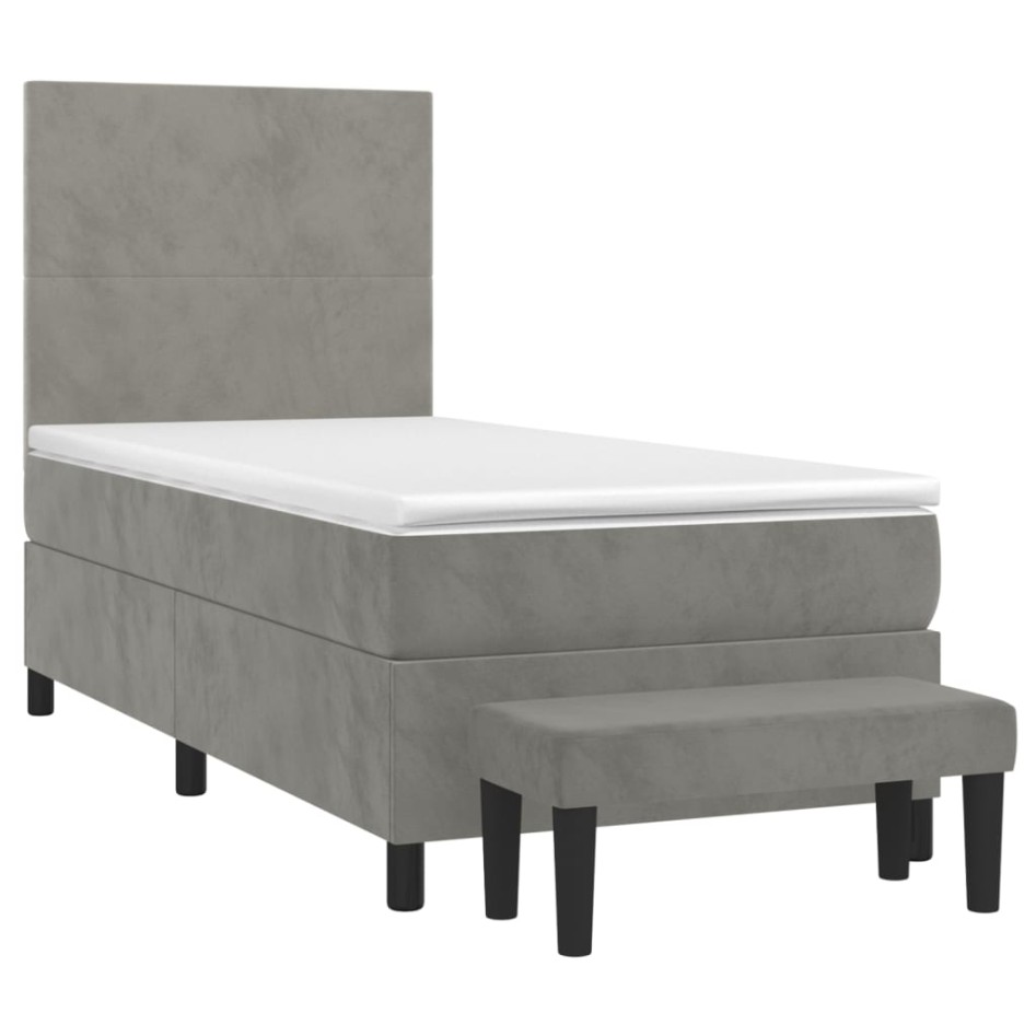 Cama box spring con colchón terciopelo gris claro 100x200
