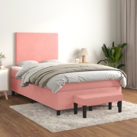 Cama box spring con colchón terciopelo rosa 120x200