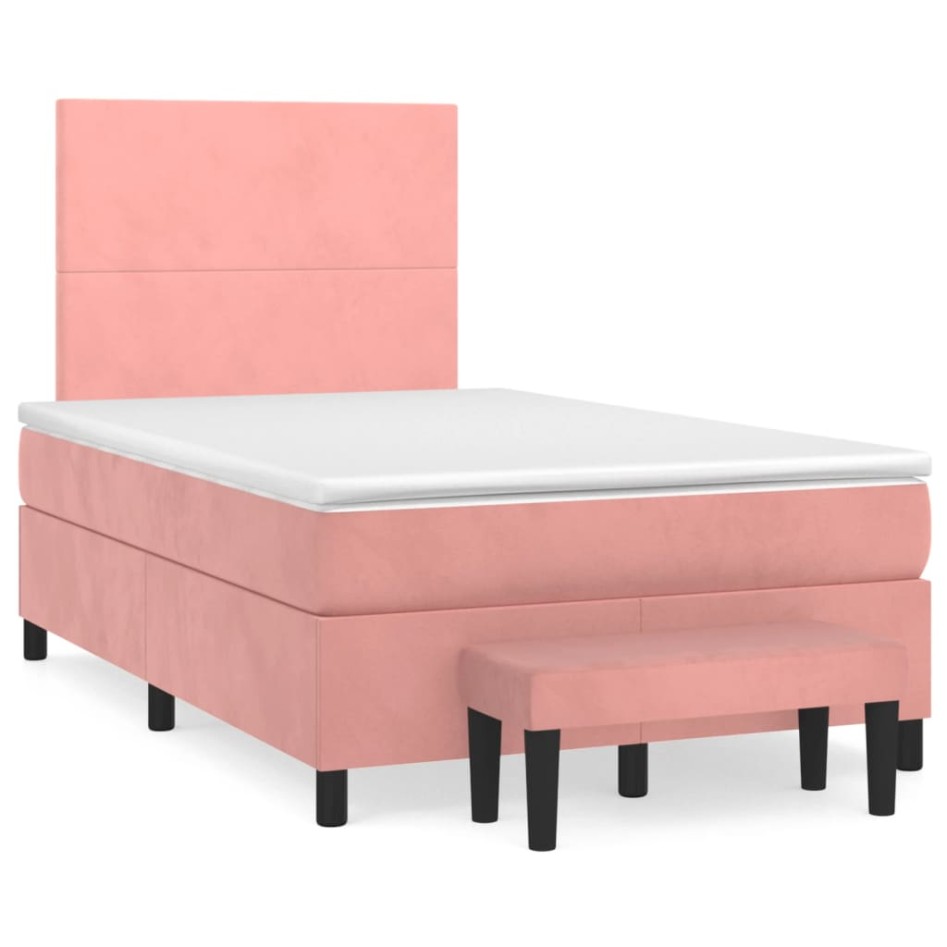 Cama box spring con colchón terciopelo rosa 120x200