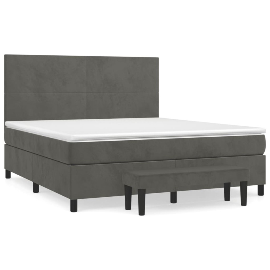 Cama box spring con colchón terciopelo gris oscuro 160x200