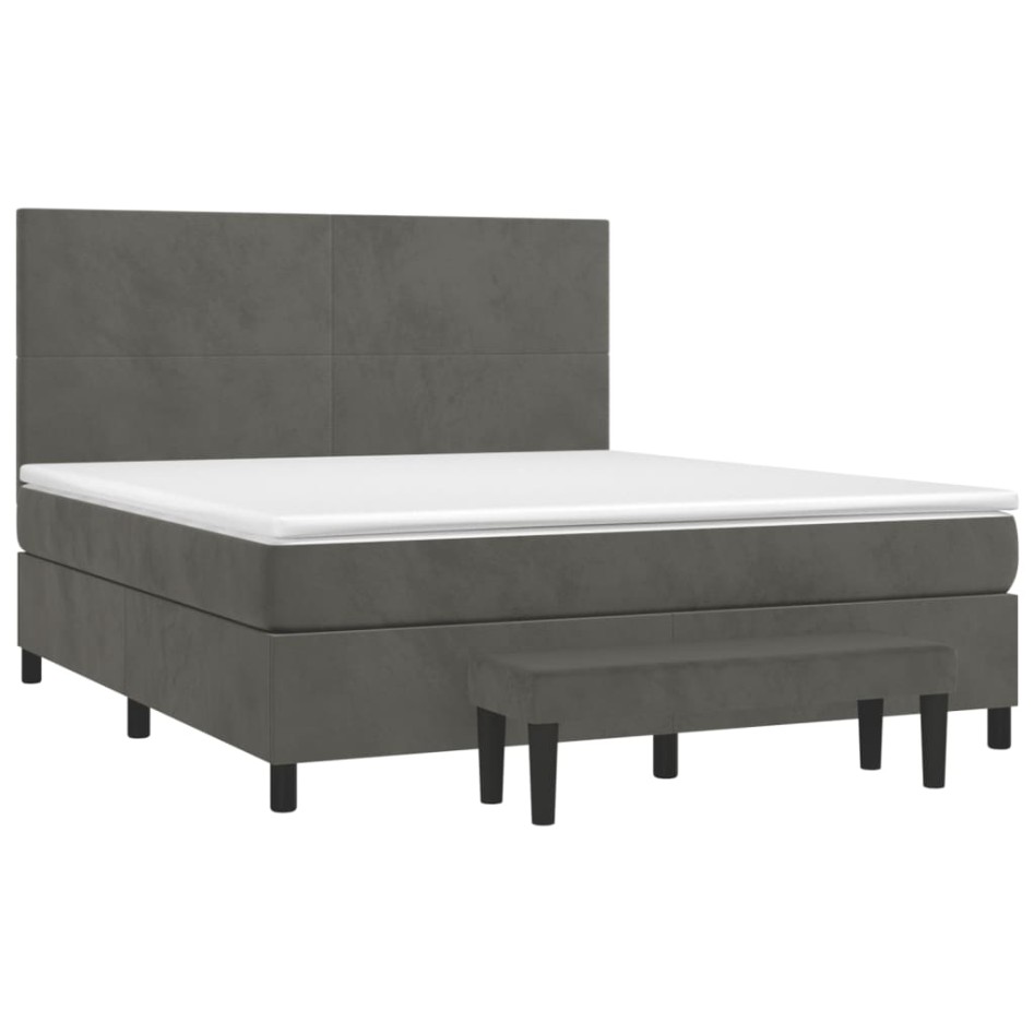 Cama box spring con colchón terciopelo gris oscuro 160x200