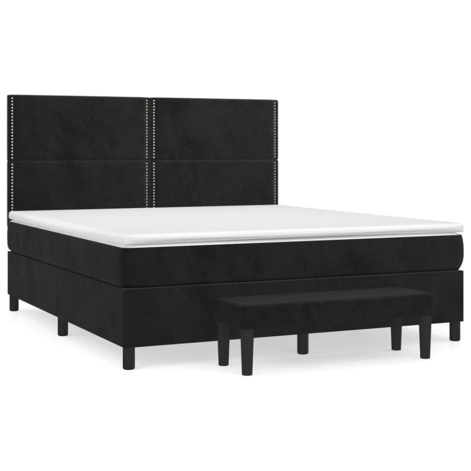 Cama box spring con colchón terciopelo negro 160x200