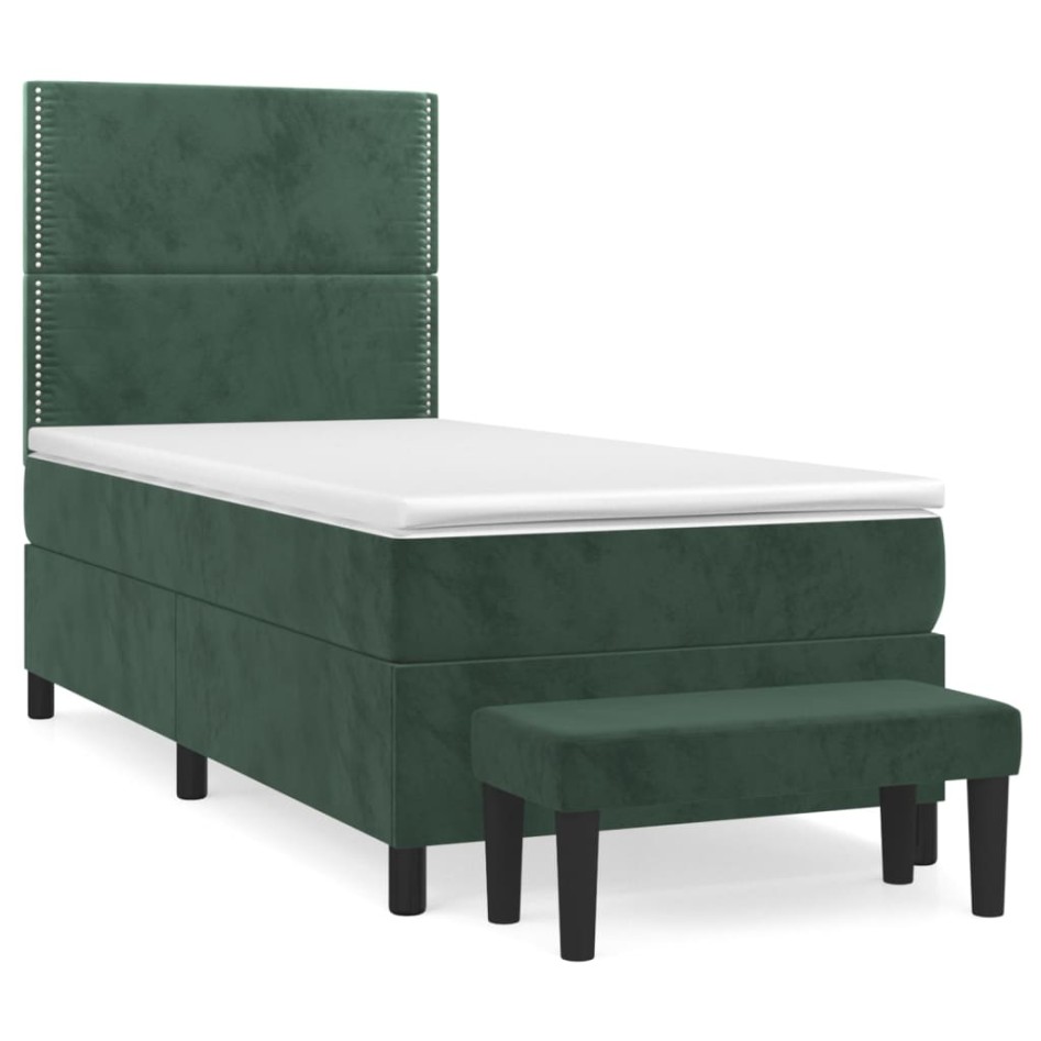 Cama box spring con colchón terciopelo verde oscuro 90x190
