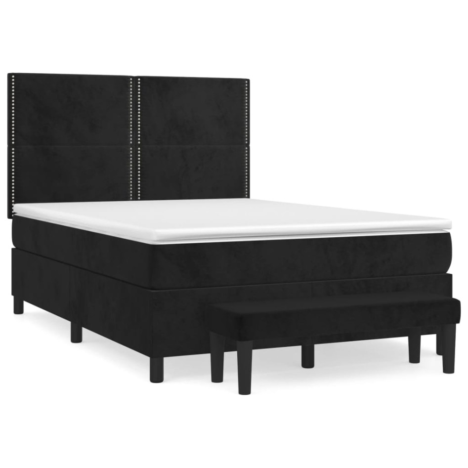Cama box spring con colchón terciopelo negro 140x200