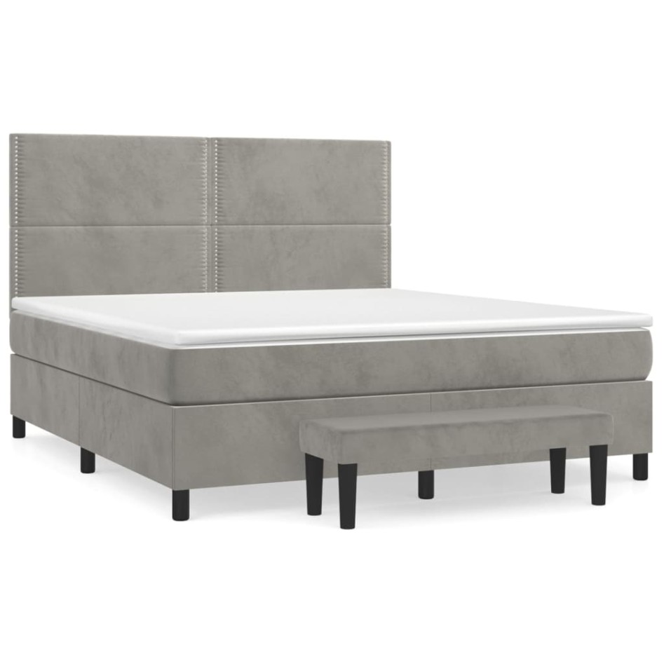 Cama box spring con colchón terciopelo gris claro 160x200