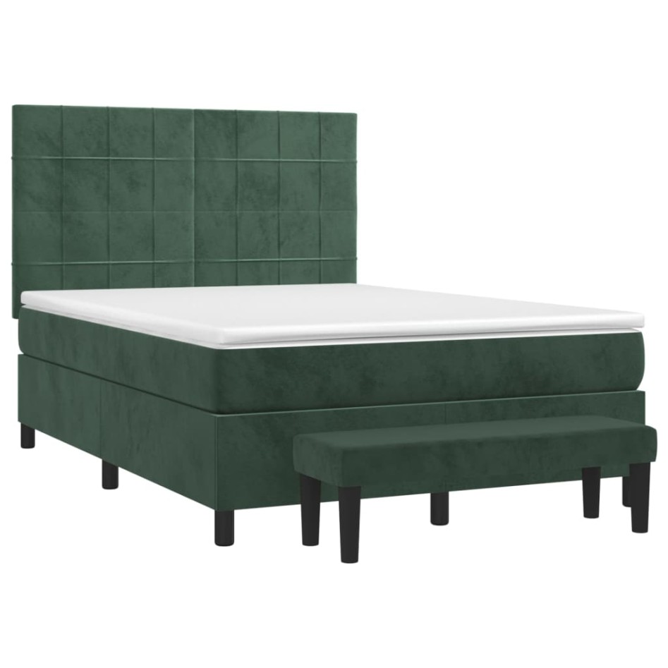 Cama box spring con colchón terciopelo verde oscuro 140x200