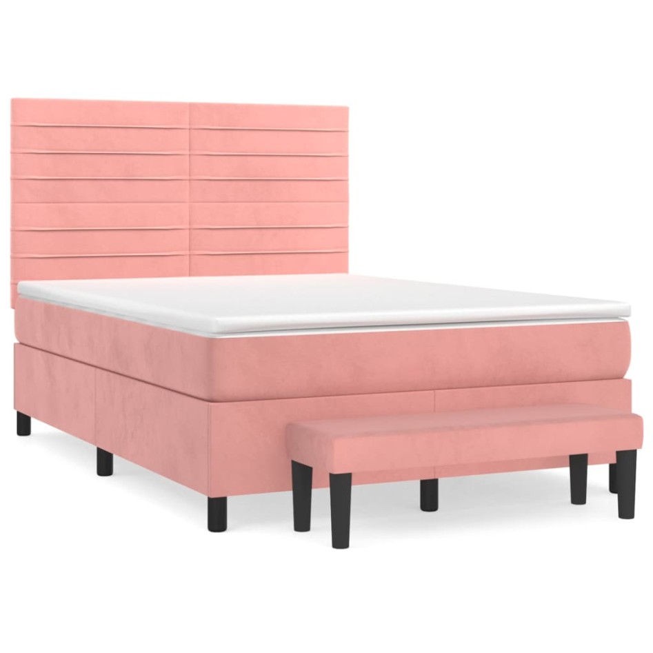 Cama box spring con colchón terciopelo rosa 140x190