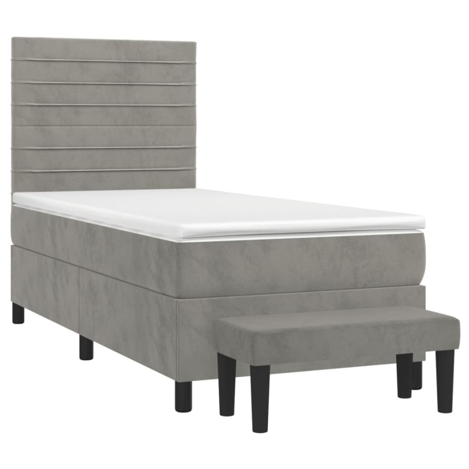 Cama box spring con colchón terciopelo gris claro 80x200