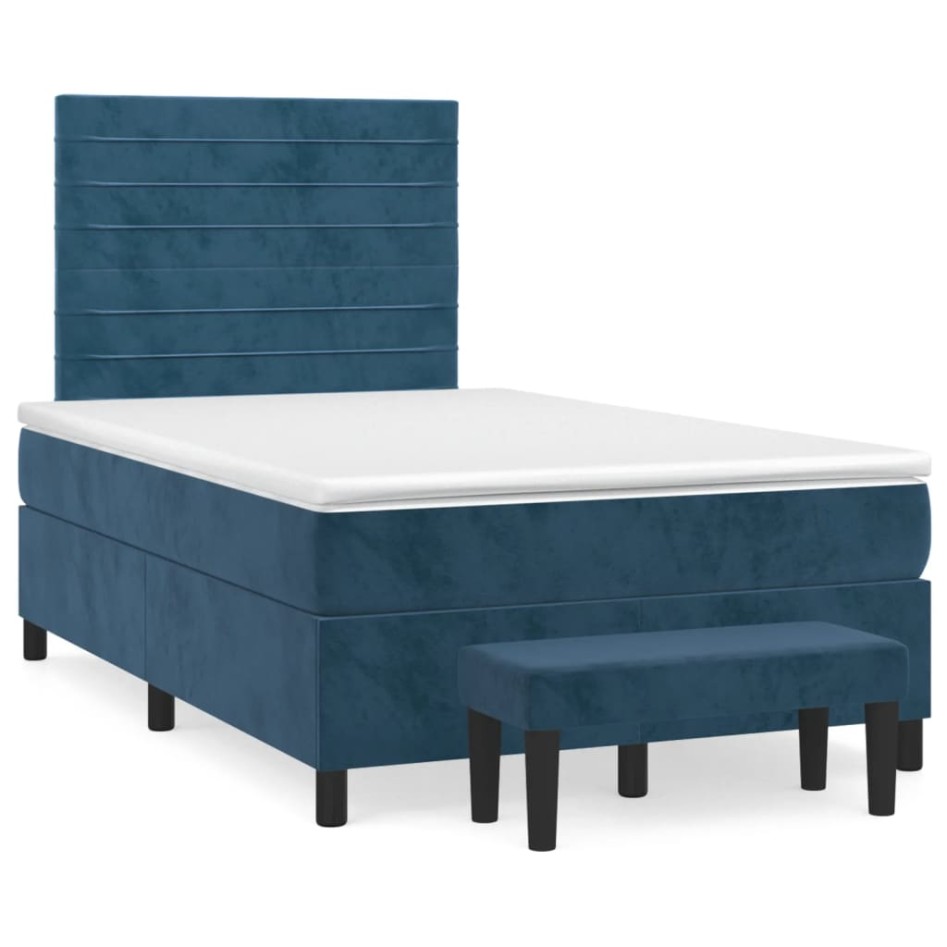 Cama box spring con colchón terciopelo azul oscuro 120x200