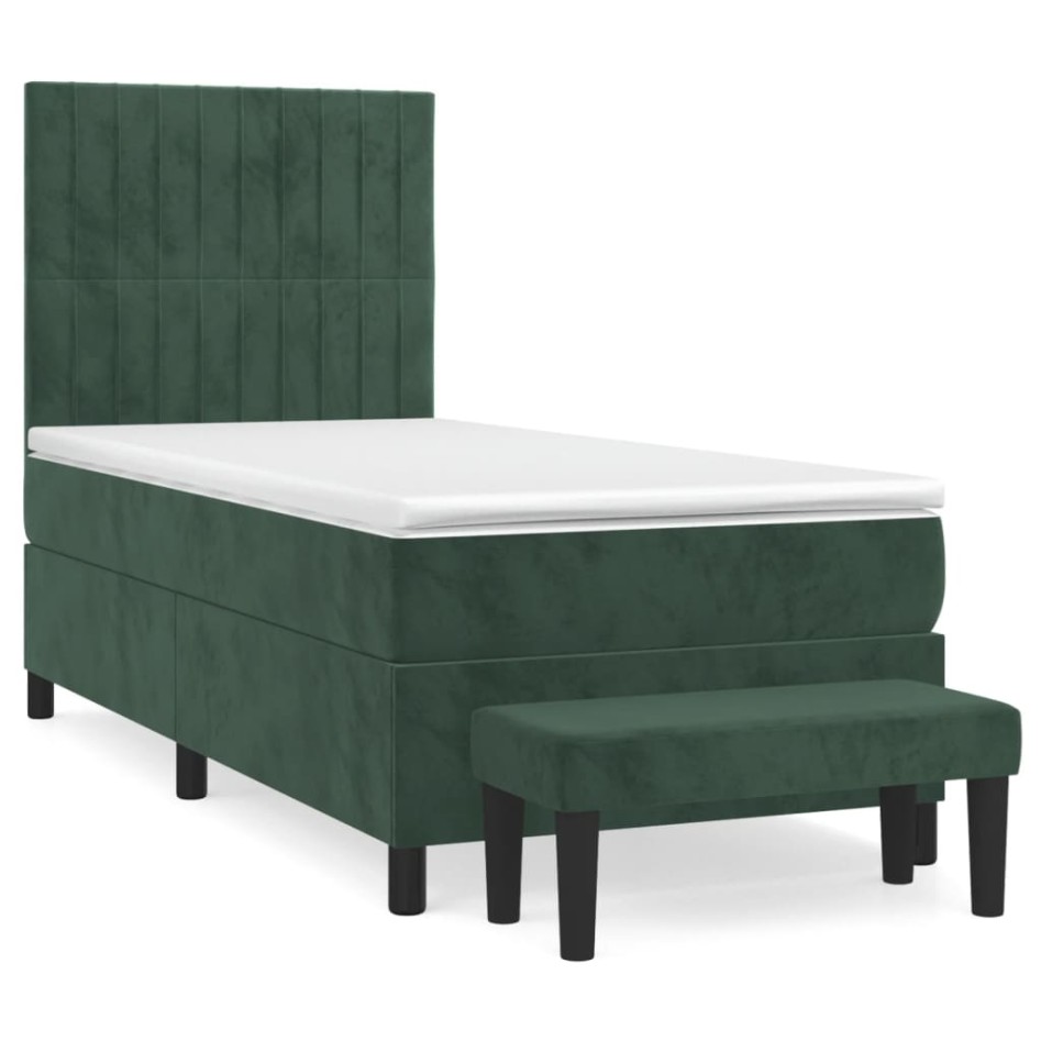 Cama box spring con colchón terciopelo verde oscuro 90x190