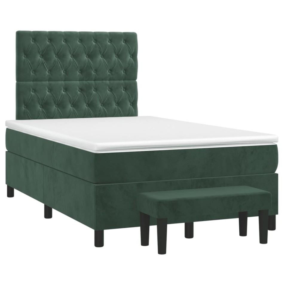 Cama box spring con colchón terciopelo verde oscuro 120x200
