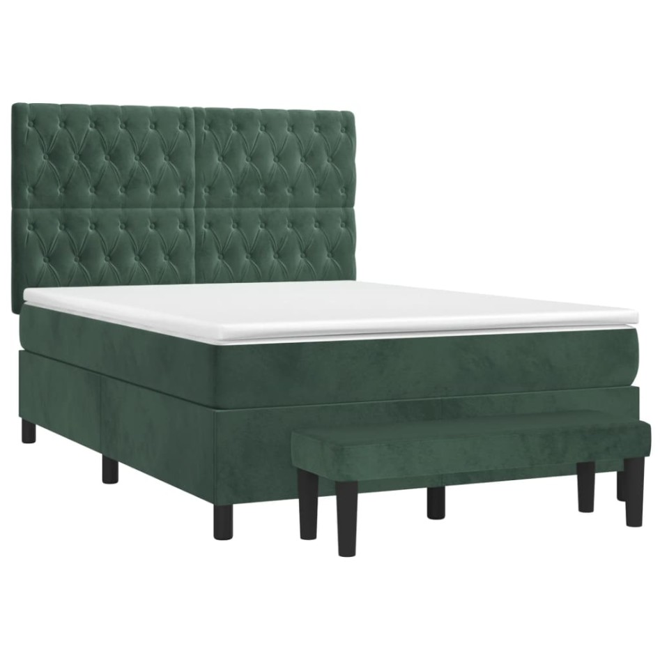 Cama box spring con colchón terciopelo verde oscuro 140x200