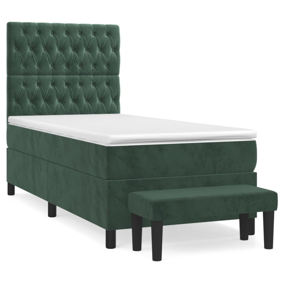 Cama box spring con colchón terciopelo verde oscuro 80x200