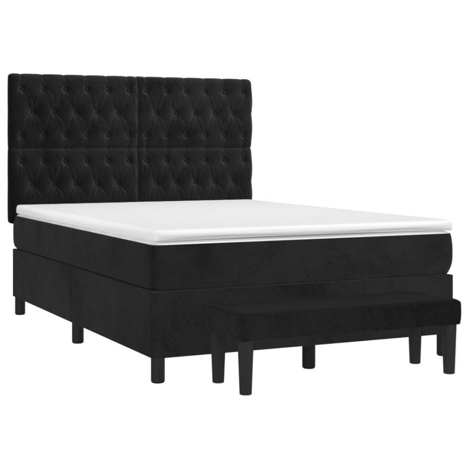 Cama box spring con colchón terciopelo negro 140x190