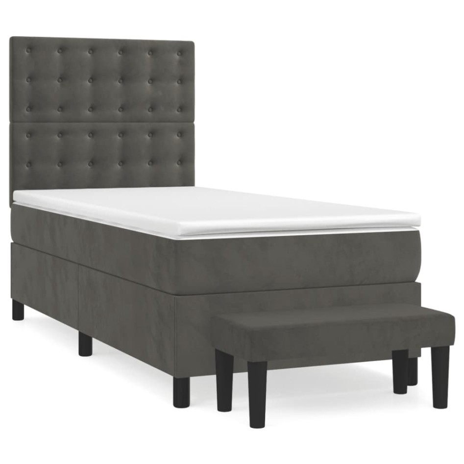 Cama box spring con colchón terciopelo gris oscuro 100x200