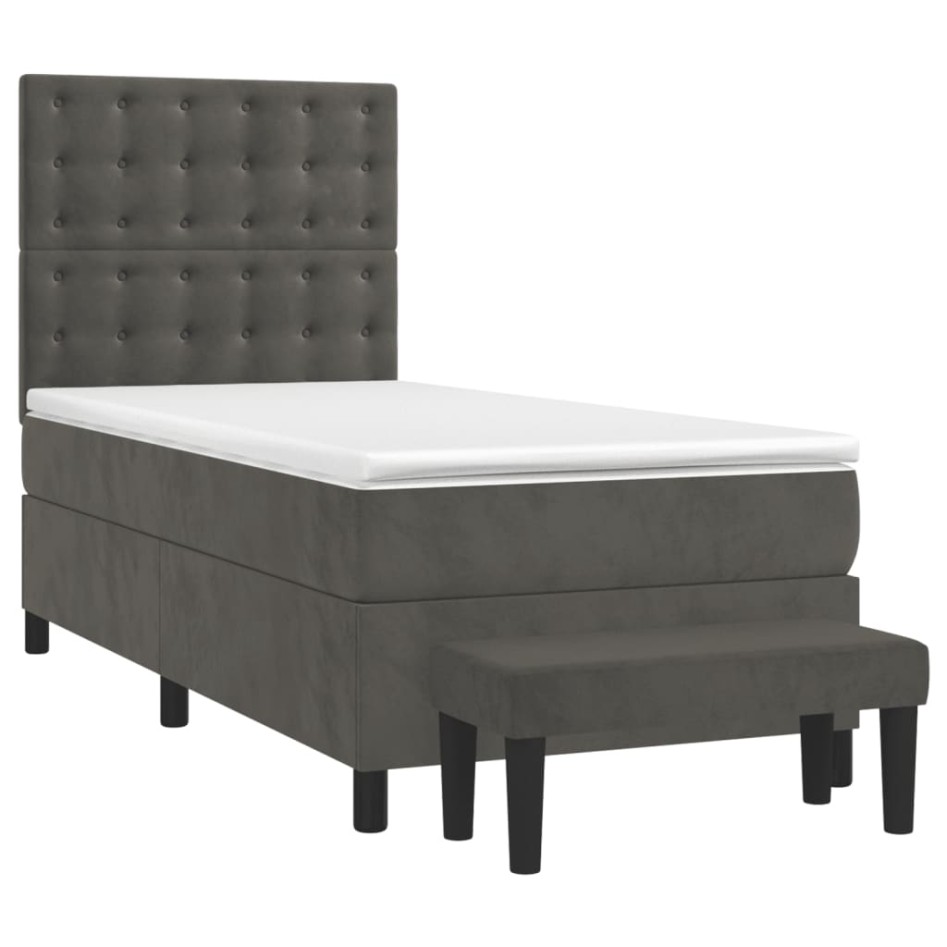 Cama box spring con colchón terciopelo gris oscuro 100x200