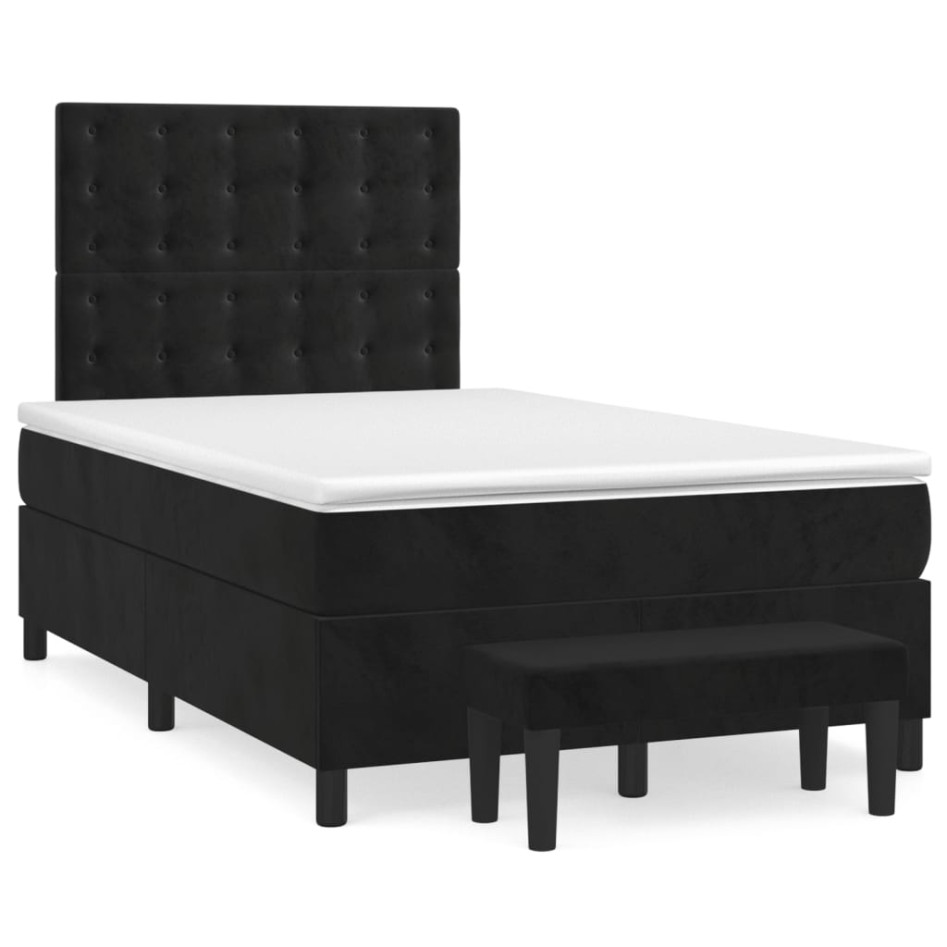 Cama box spring con colchón terciopelo negro 120x200