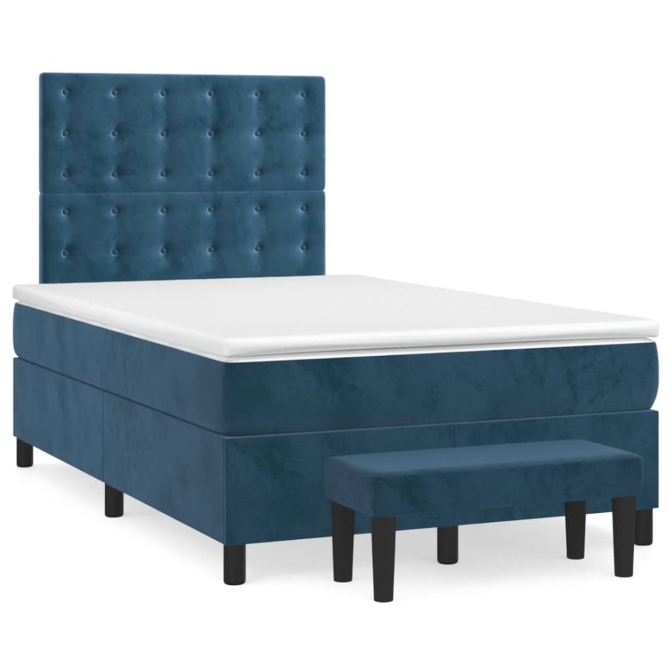 Cama box spring con colchón terciopelo azul oscuro 120x200